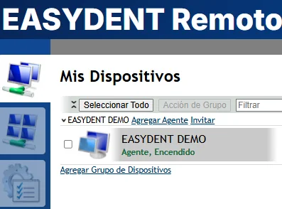 Pantalla Mis Dispositivos de EasyDent Remoto con la demo seleccionada