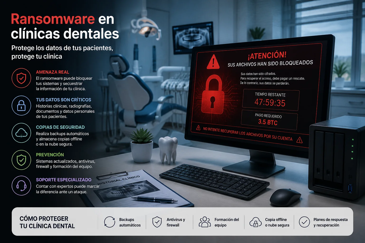 Protección frente a ransomware y copias de seguridad en clínica dental
