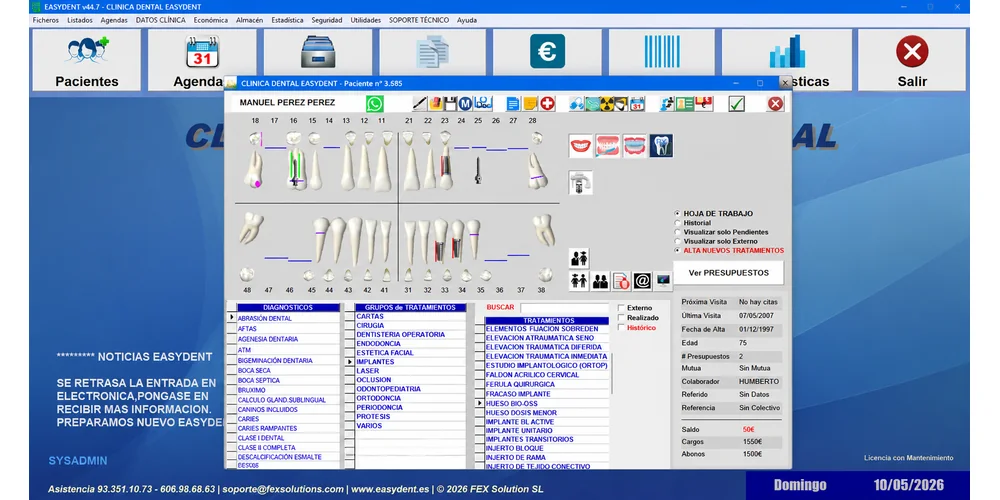 Ficha clínica EASYDENT software dental